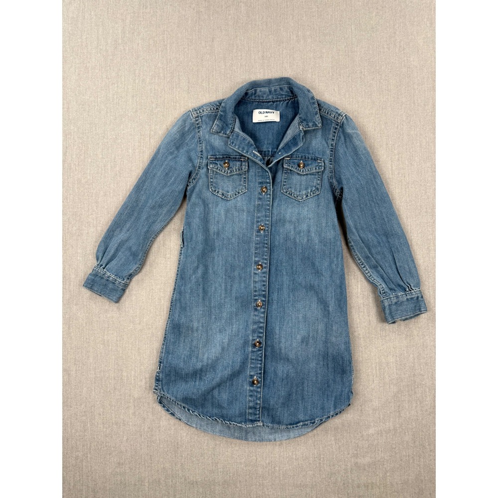 Old Navy Girls Blue Denim Button Down Long Sleeve Shirt Dress Size S 6